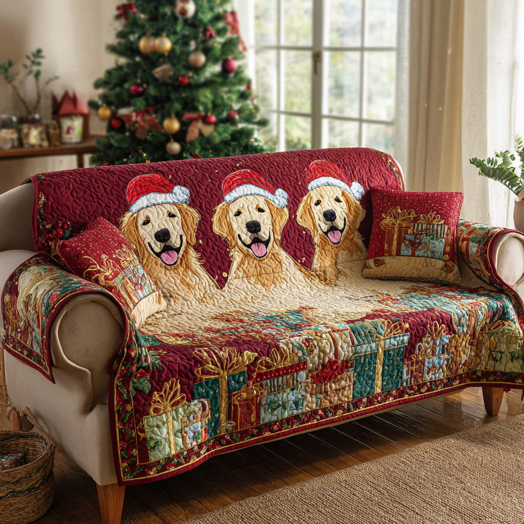 Quilted Sofa Cover with Golden Retriever