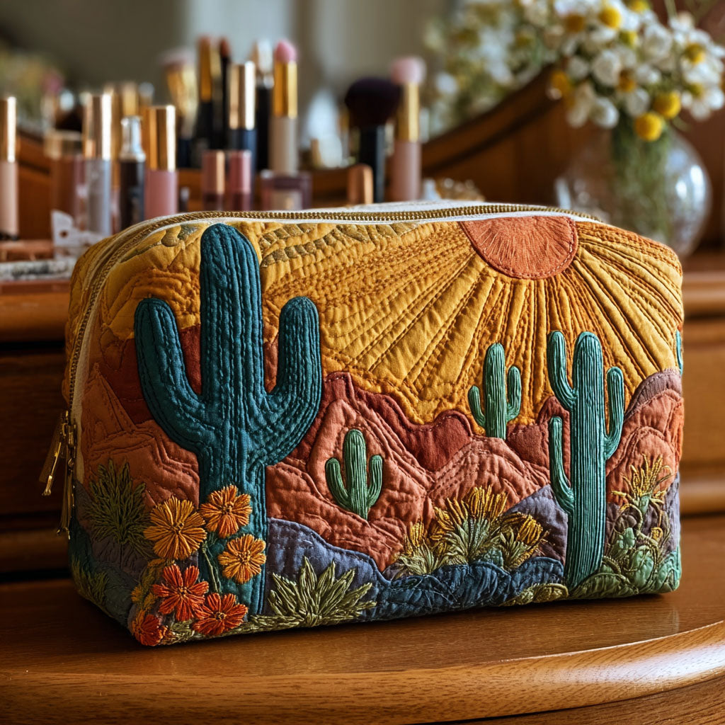 Quilted Makeup Bag with Delicate Cactus