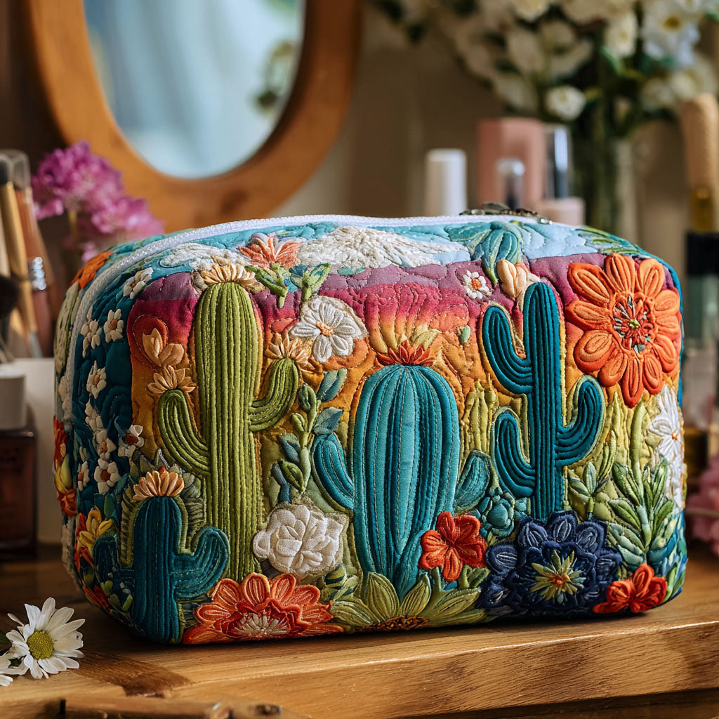 Quilted Makeup Bag with Happy Cactus