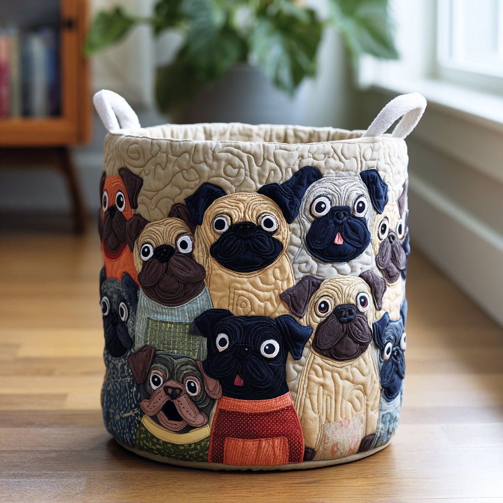 Quilted Laundry Basket with Pug