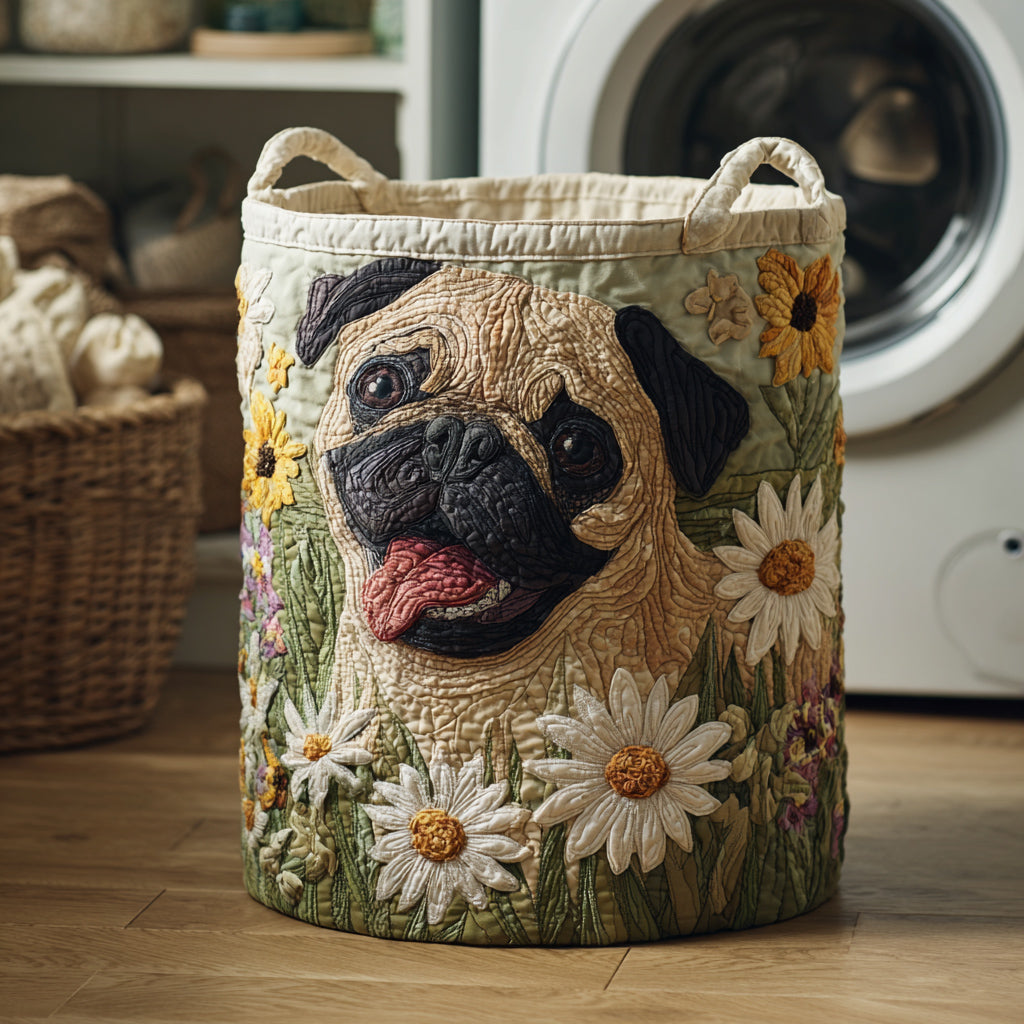 Quilted Laundry Basket with Pug