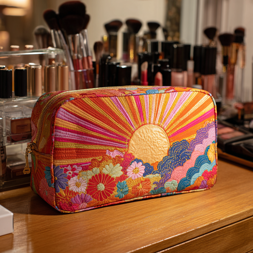 Quilted Makeup Bag with Glowing Flower