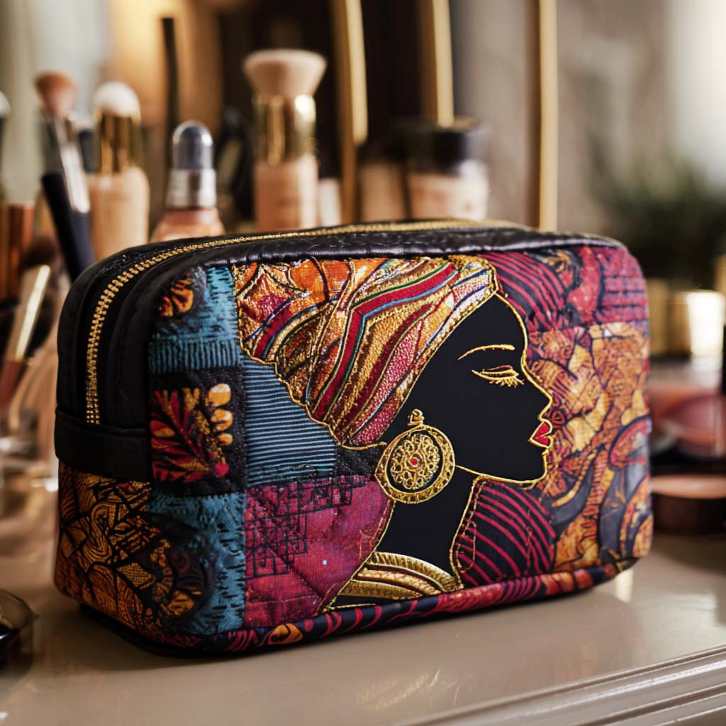 Quilted Makeup Bag with Radiant Pattern