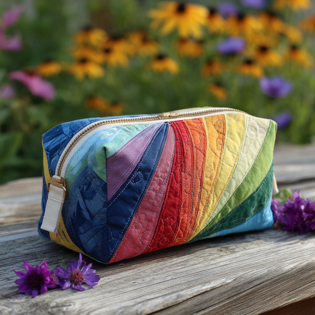 Quilted Makeup Bag with Flowing Rainbow