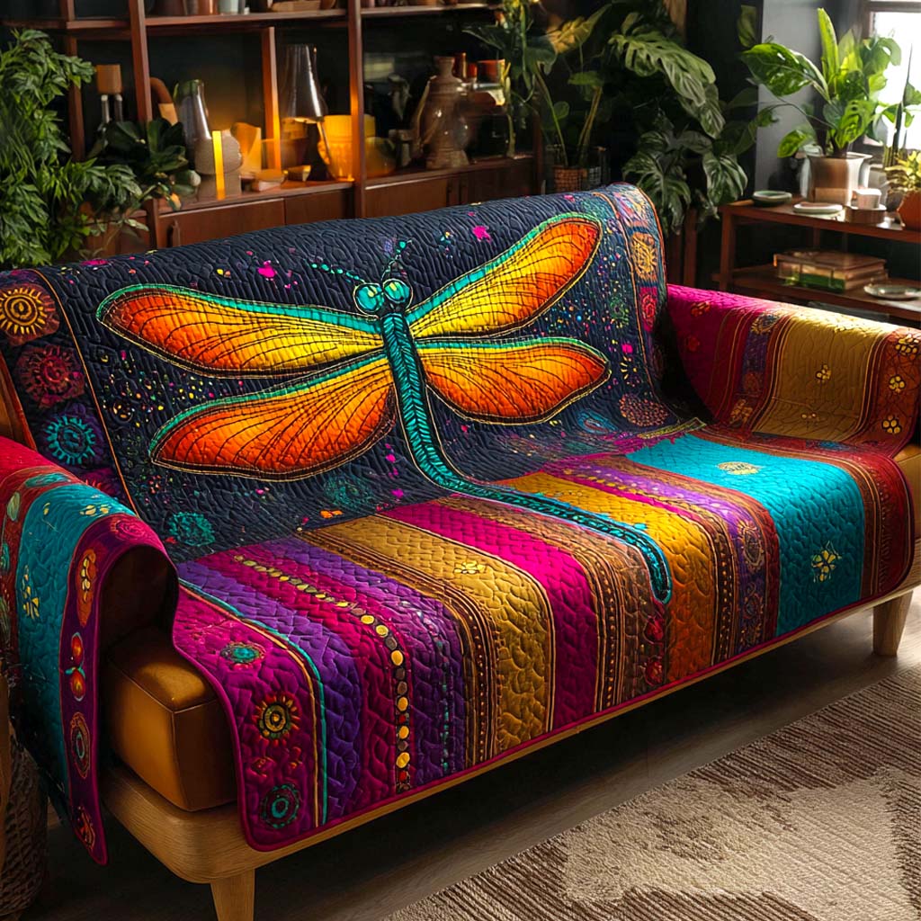 Quilted Sofa Cover with Dragonflies