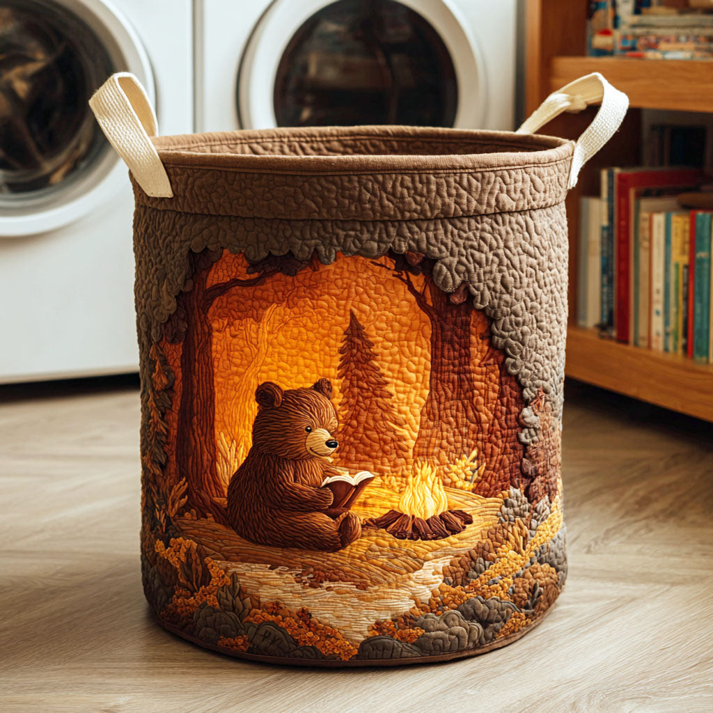 Quilted Laundry Basket with Bear and Books