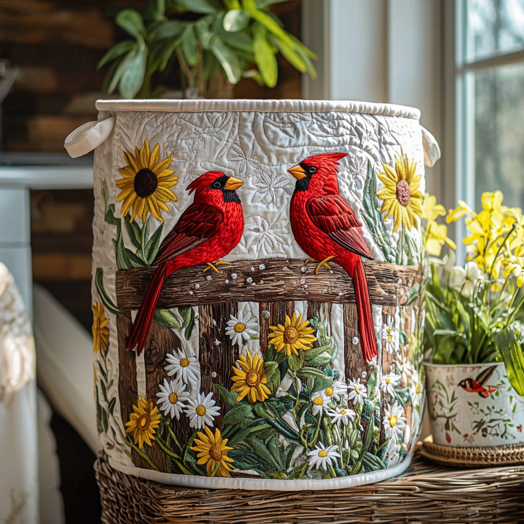 Quilted Laundry Basket with Red Cardinal