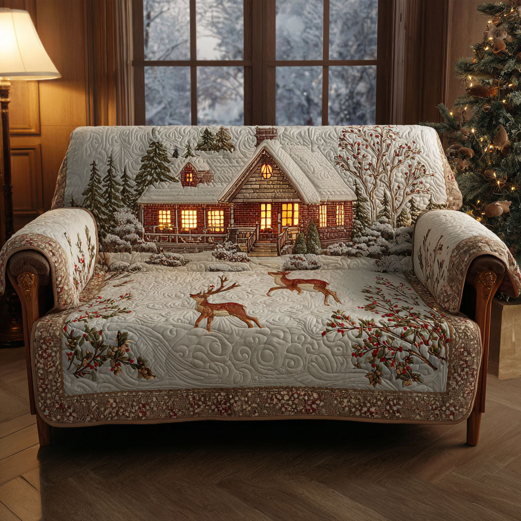 Quilted Sofa Cover with Christmas Reindeer