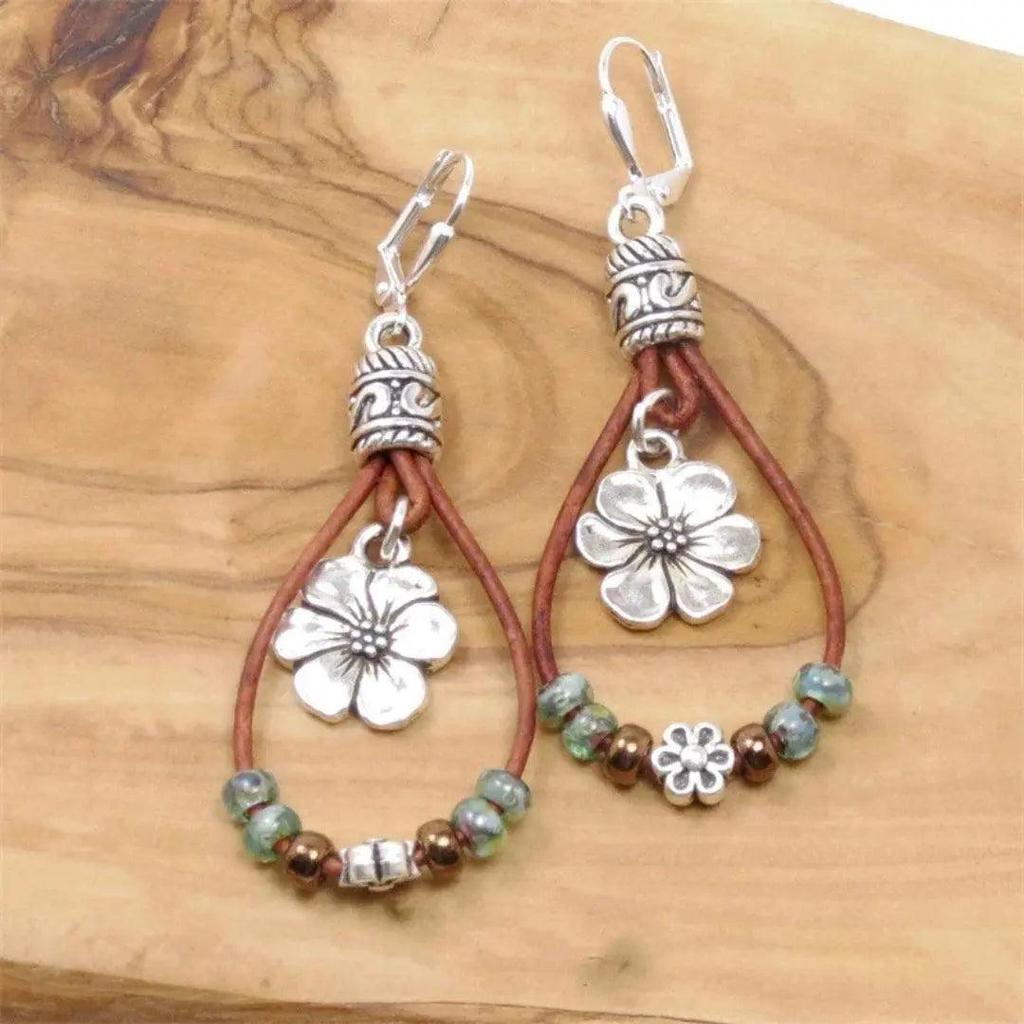 Retro Flower Earrings in Leather