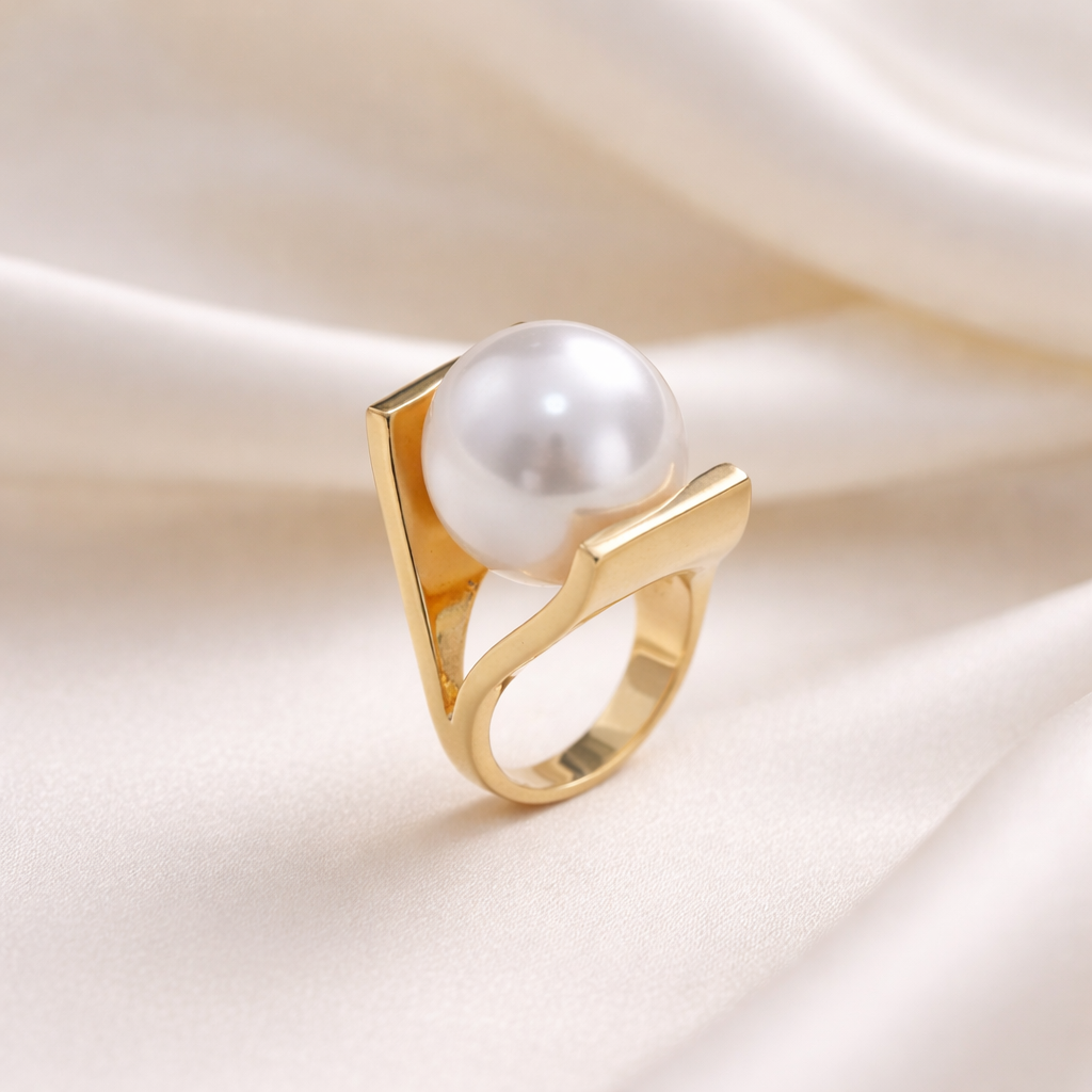 Retro Gold Ring with Pearl Trim