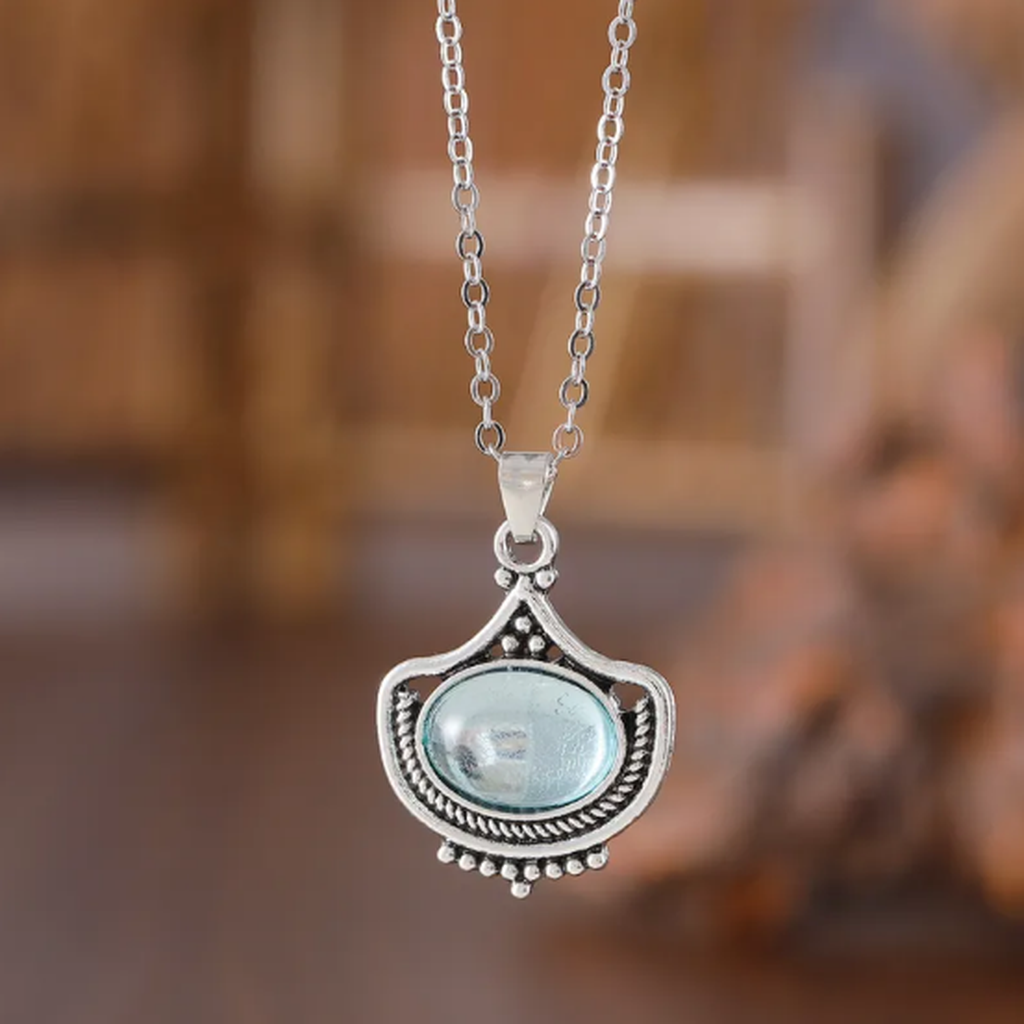 Retro Set: Necklace and Earrings with Blue Oval Stones