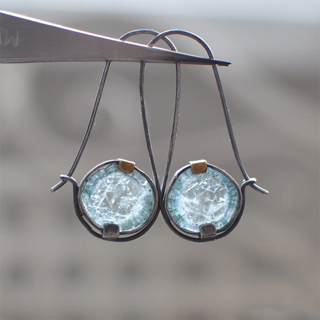 Retro Earrings with Crystals in Sea Colours