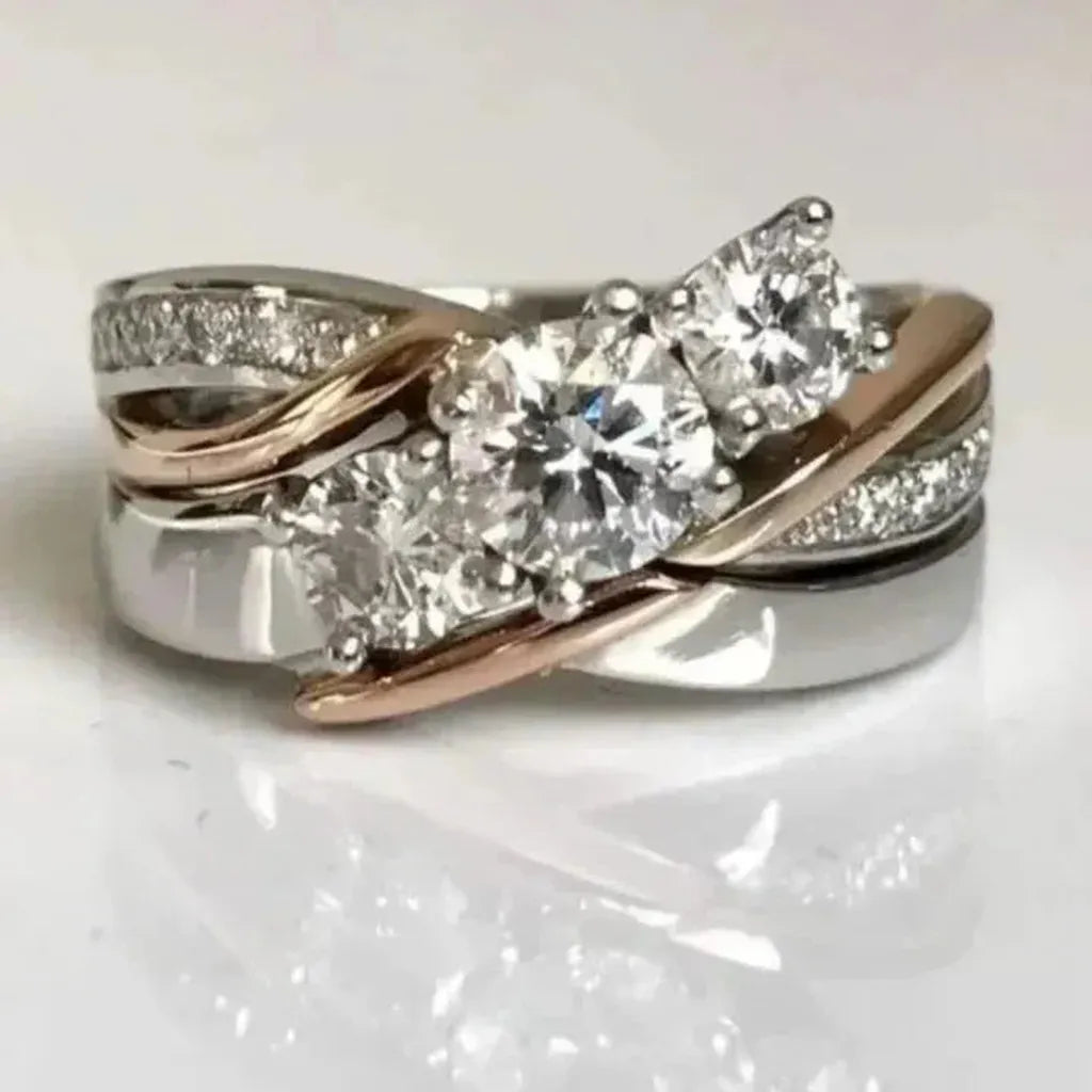 Retro Ring in Gold and White Gold with Zirconia
