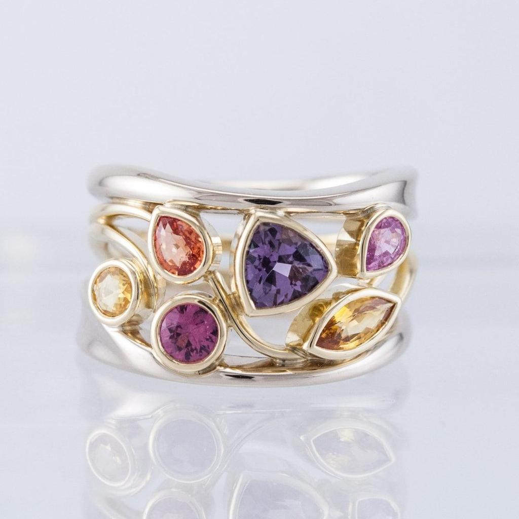 Retro Ring in Gold and White Gold with Colourful Zirconia
