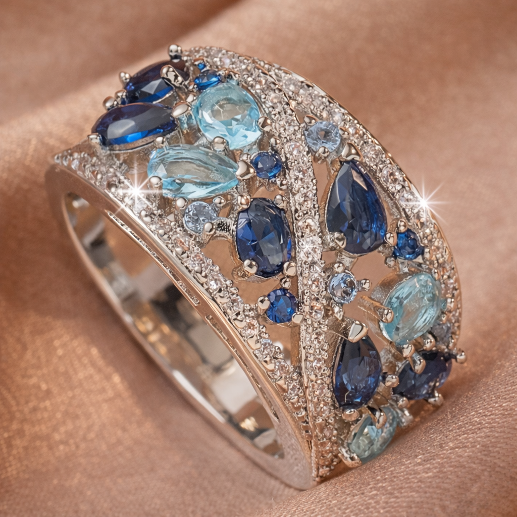 Retro Ring with Blue Zirconia