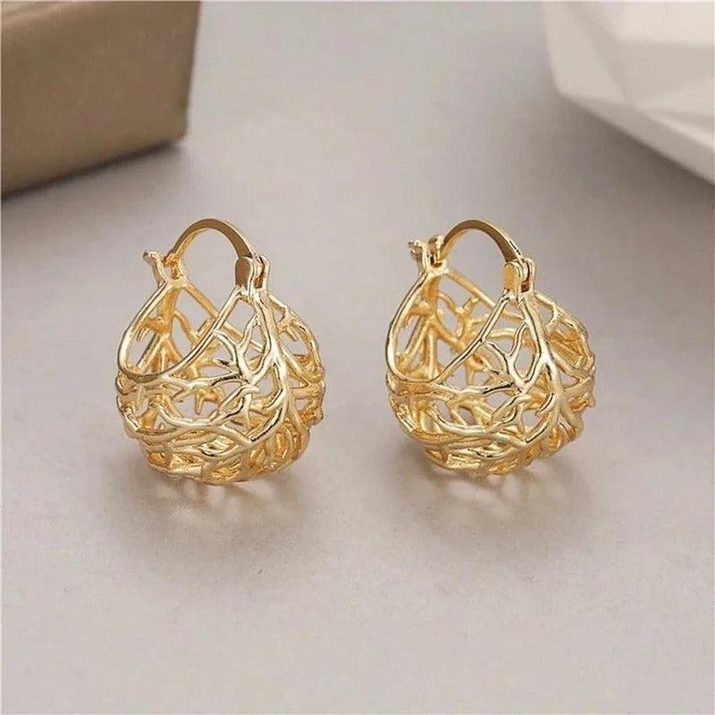 Retro Drop Earrings with Gold Finish