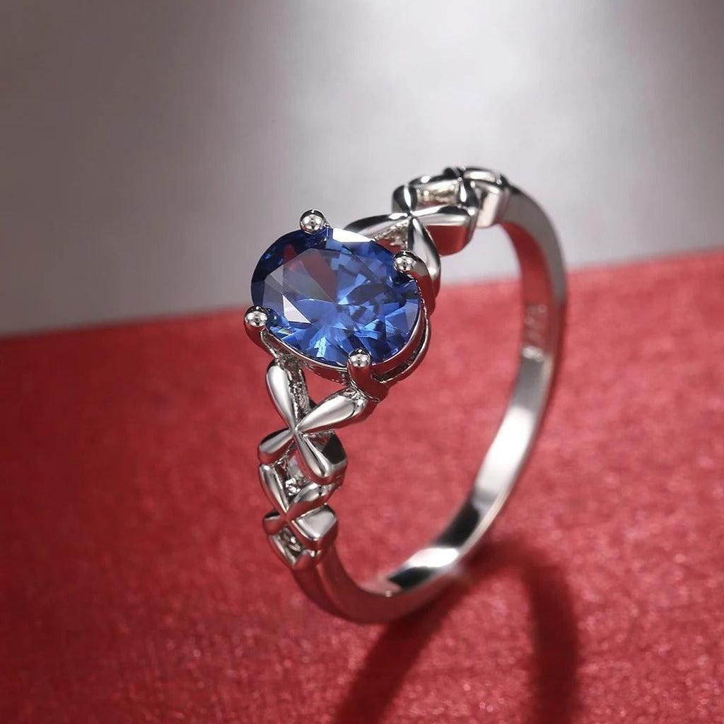 Retro White Gold Ring with Blue Crystal
