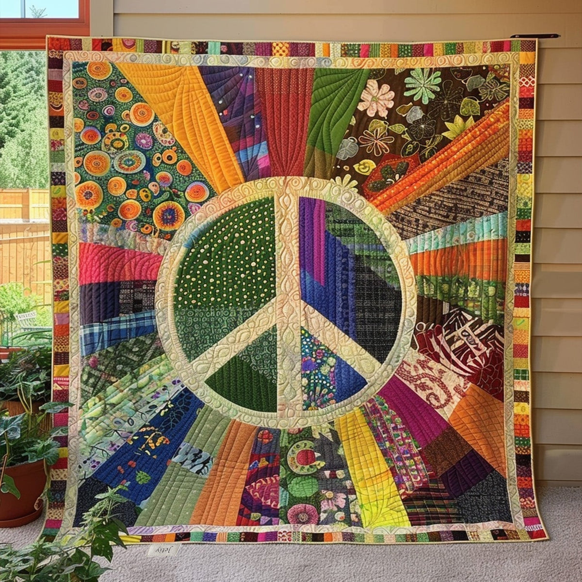 Quilted Blanket – Retro with Peace Symbol