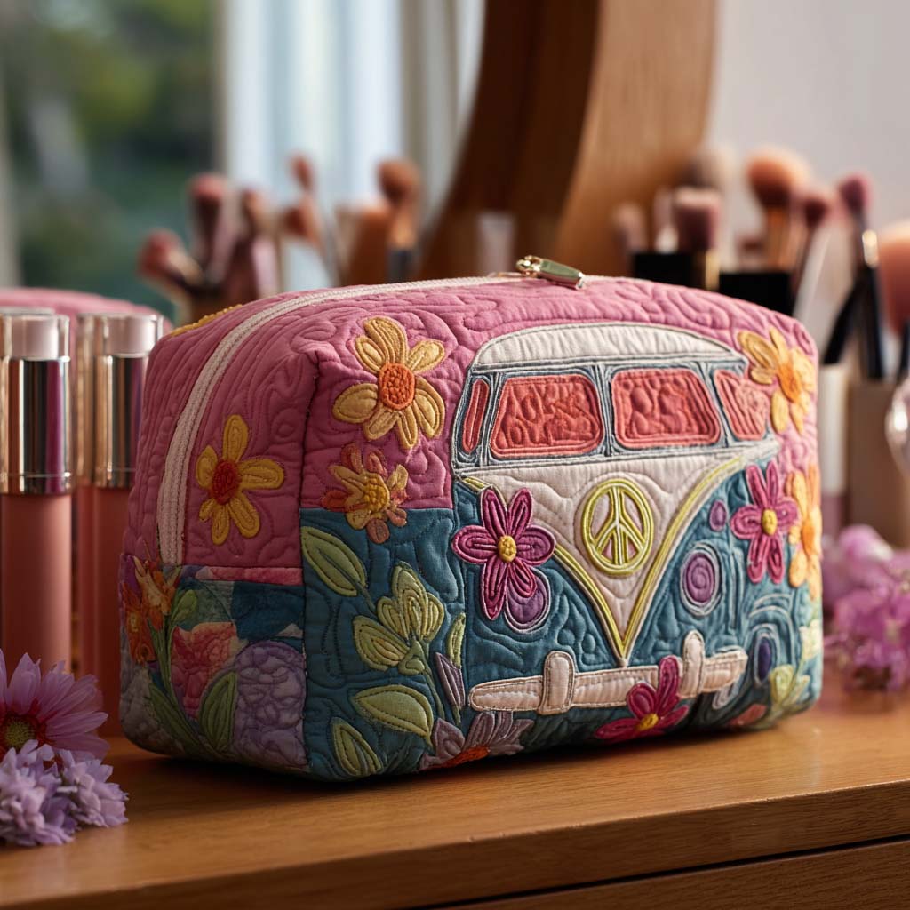Quilted Makeup Bag with Floral Retro Journey
