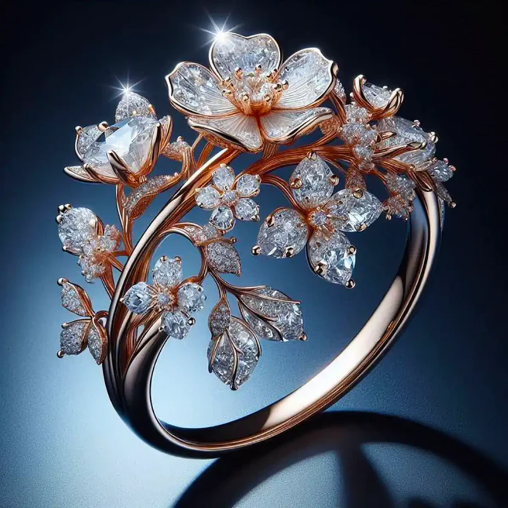 Ring with Light Blue Crystal Flower