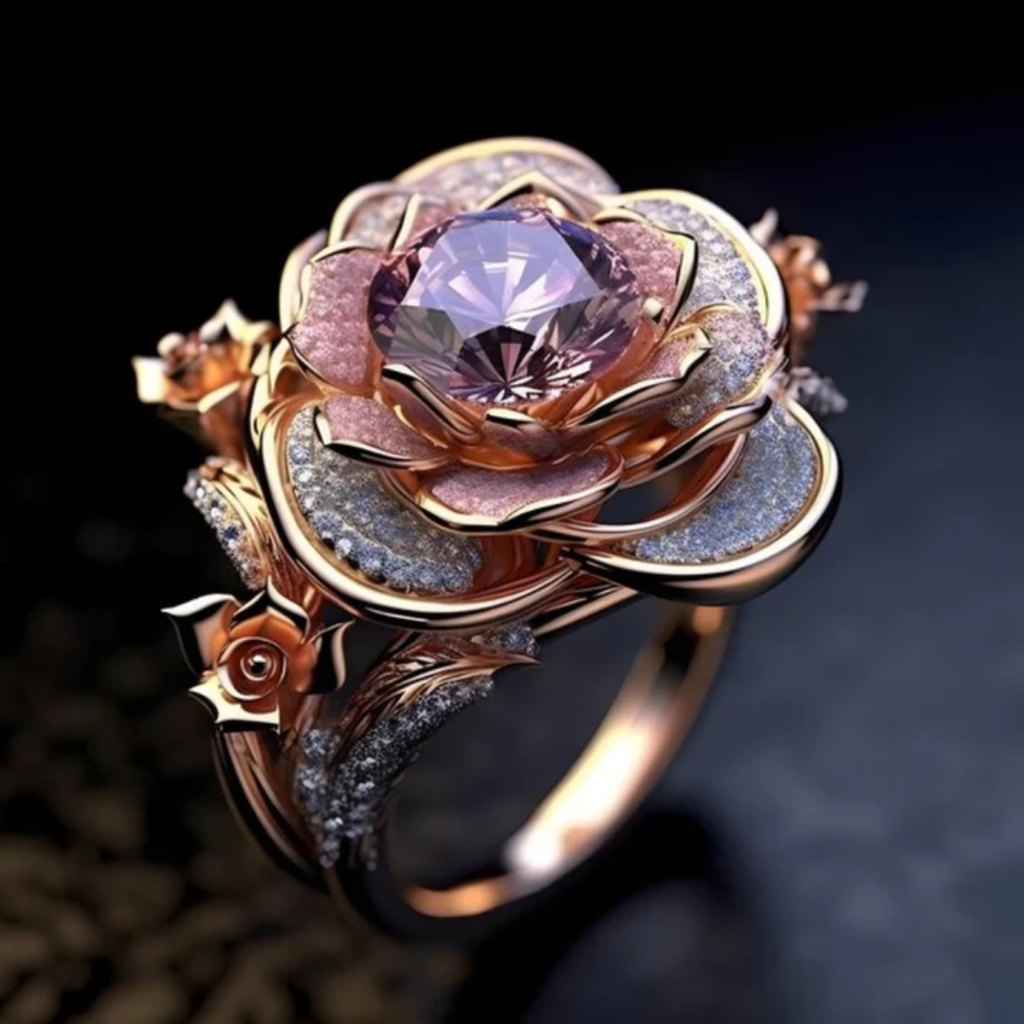 Rings with Multi-Row Exotic Flowers