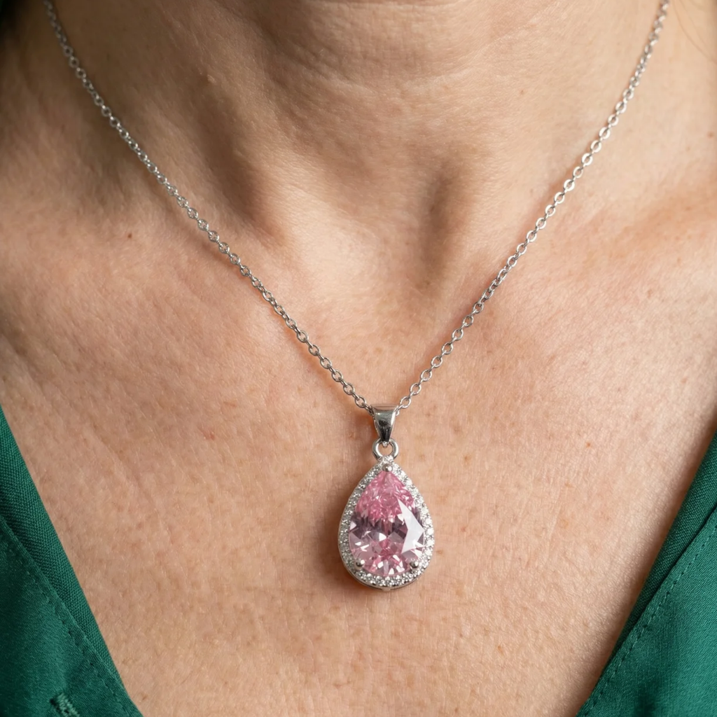 Pink Drop Necklace | White Gold