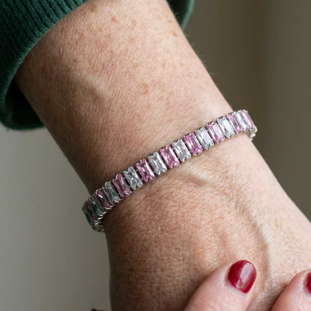 Tennis Bracelet “Pink Stripes” | White Gold