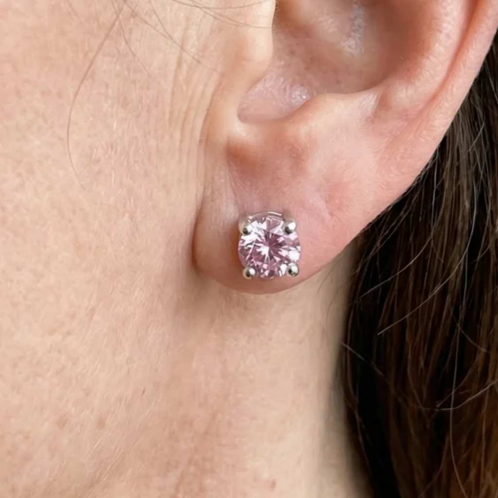 Round Earrings with Pink Sapphire | White Gold