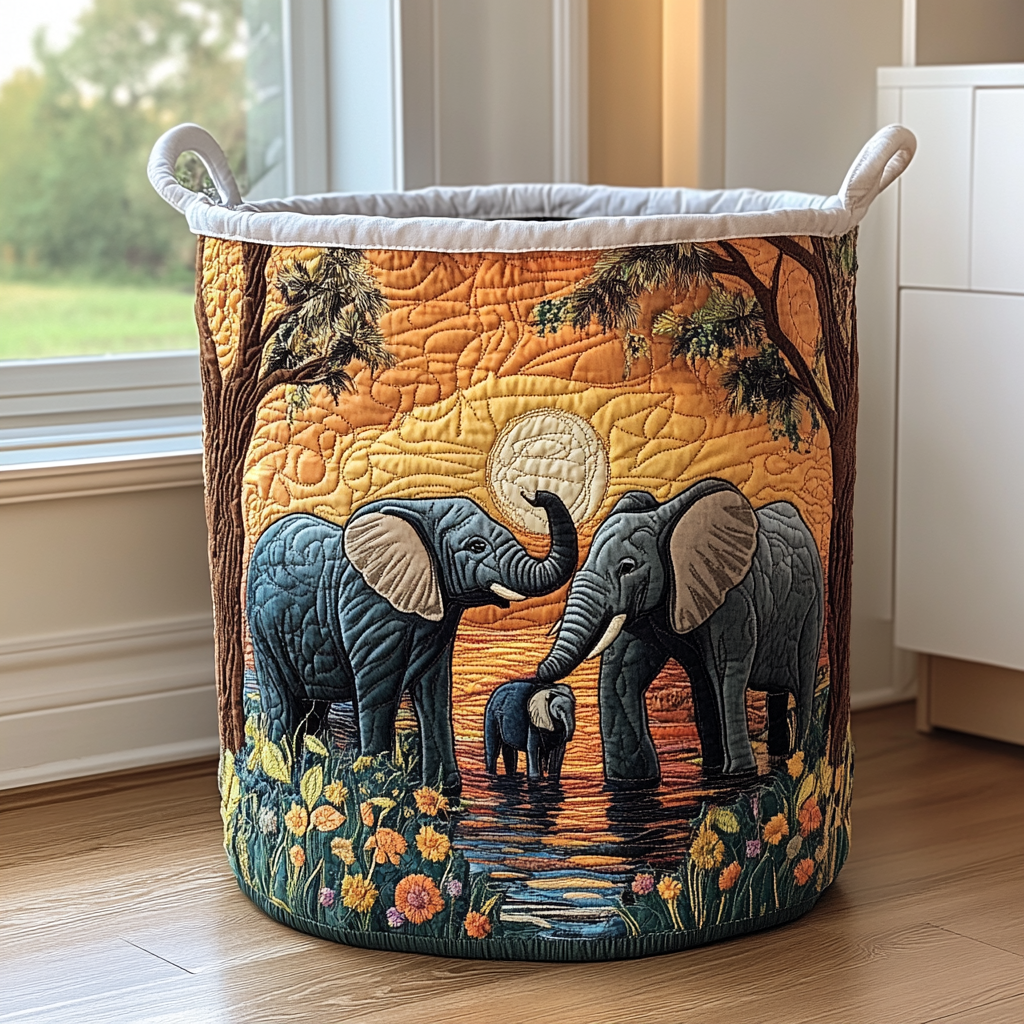 Quilted Laundry Basket with Elephant