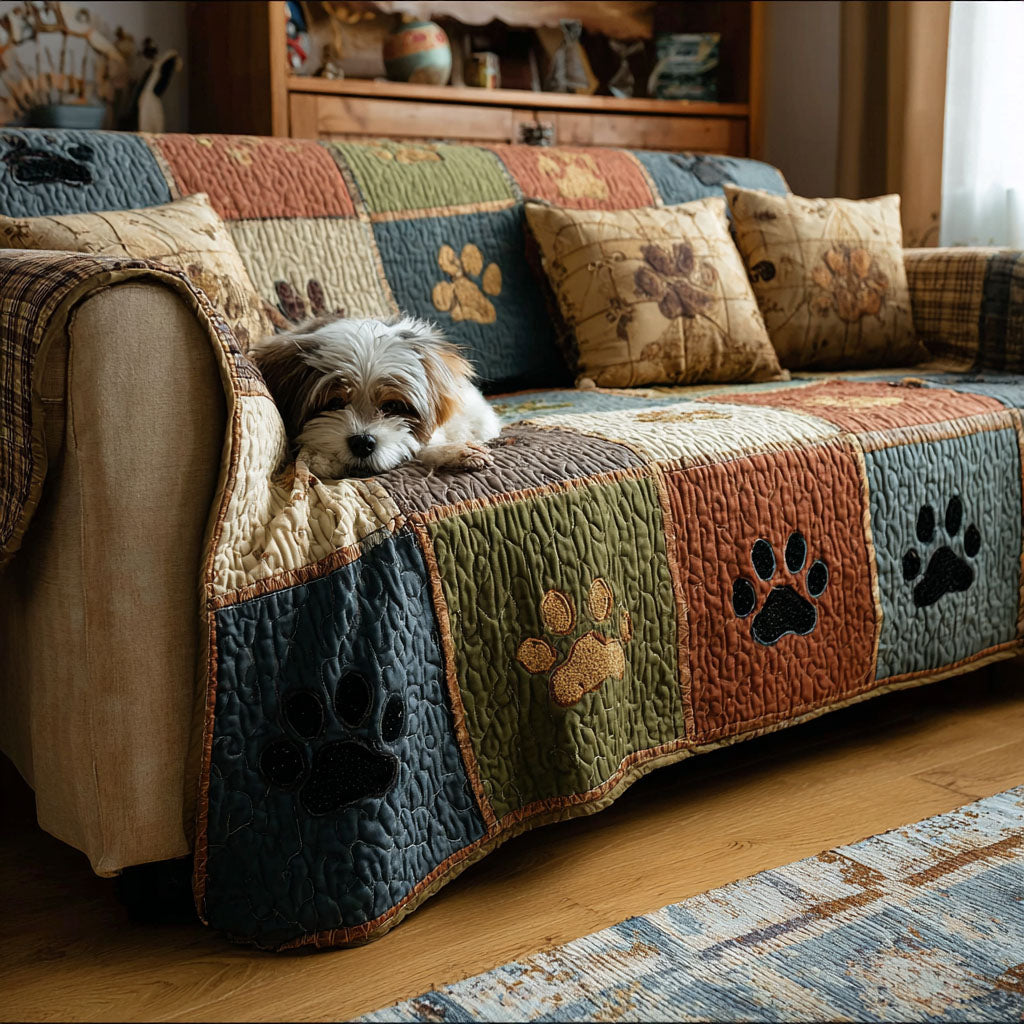 Quilted Sofa Cover with Paw Prints
