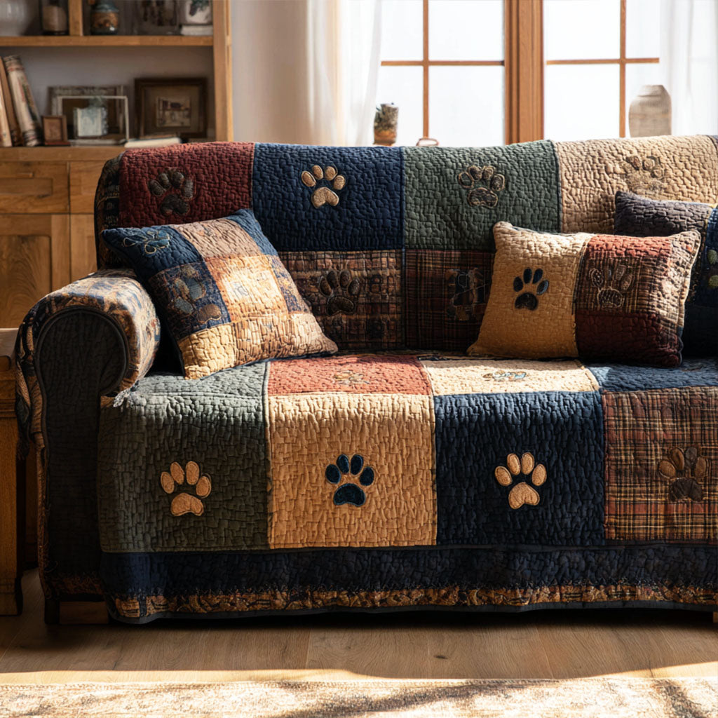 Quilted Sofa Cover – Quilted Sofa Cover with Paw Prints