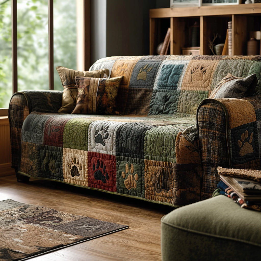 Quilted Sofa Cover with Rustic Little Paws