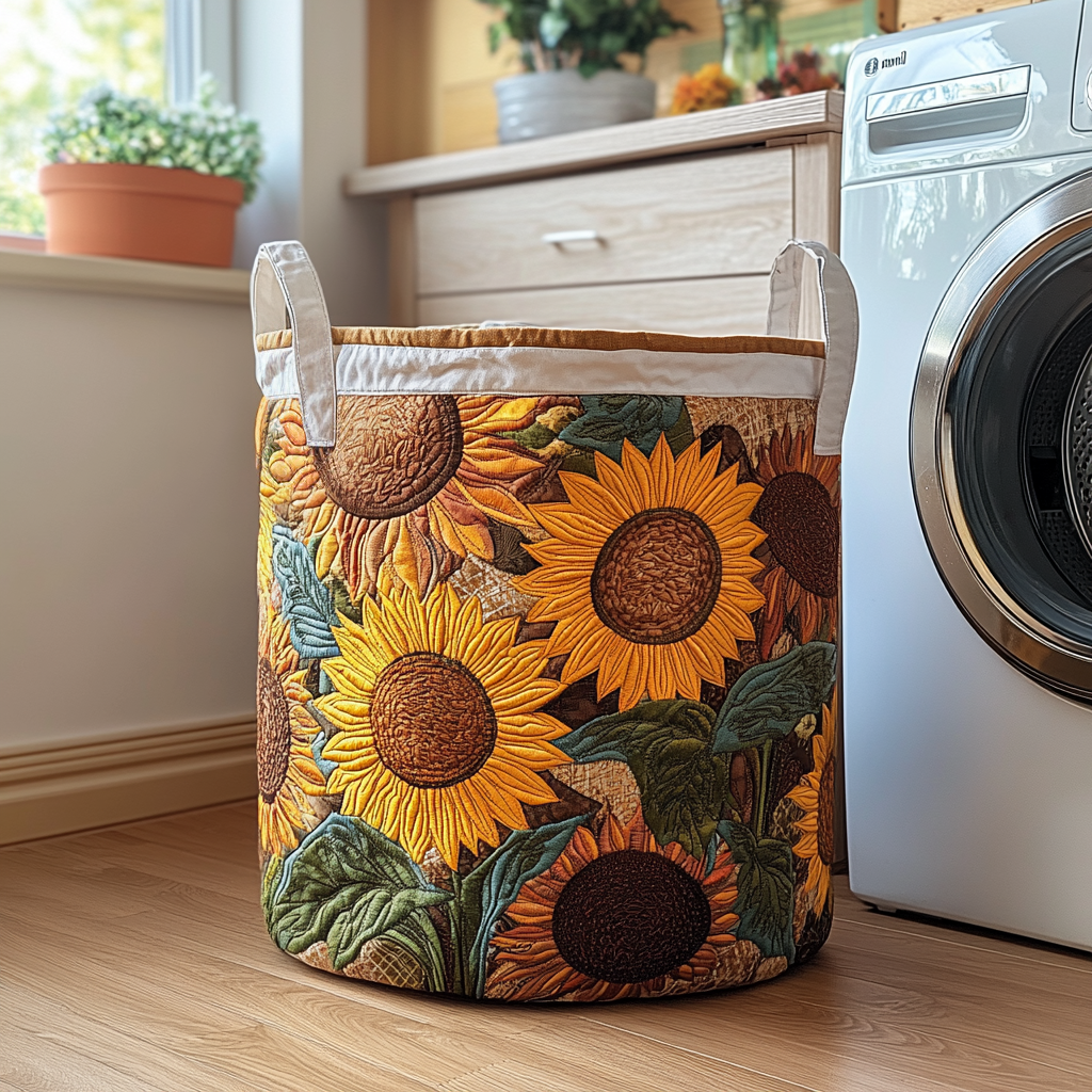 Quilted Laundry Basket with Sunflowers