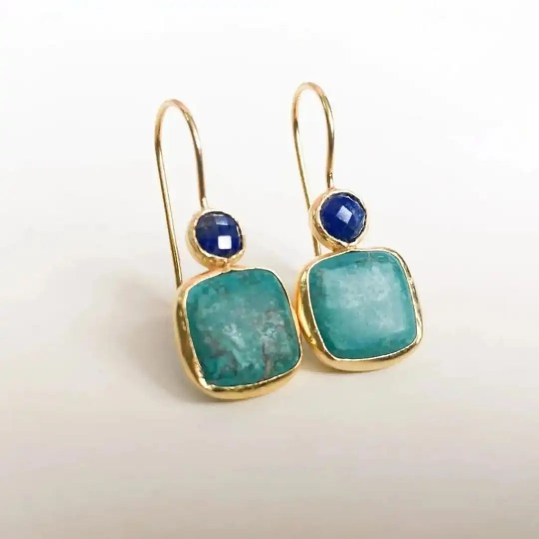 Drop Earrings with Stone in Turquoise and Blue Accent