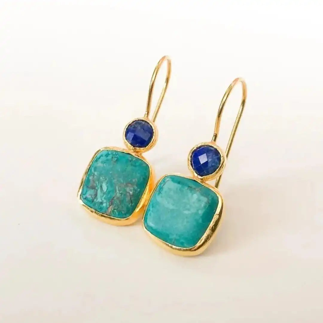 Drop Earrings with Stone in Turquoise and Blue Accent