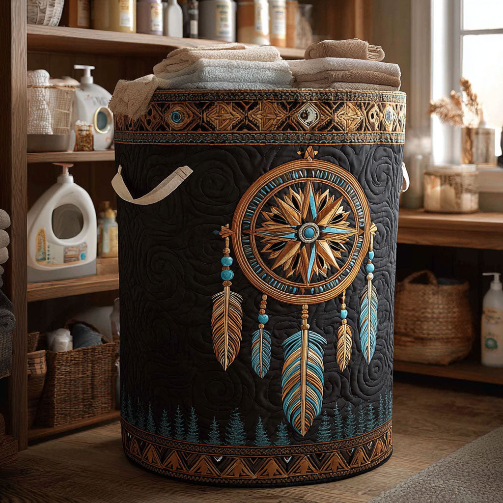 Quilted Laundry Basket with Elegant Symbolic Pattern