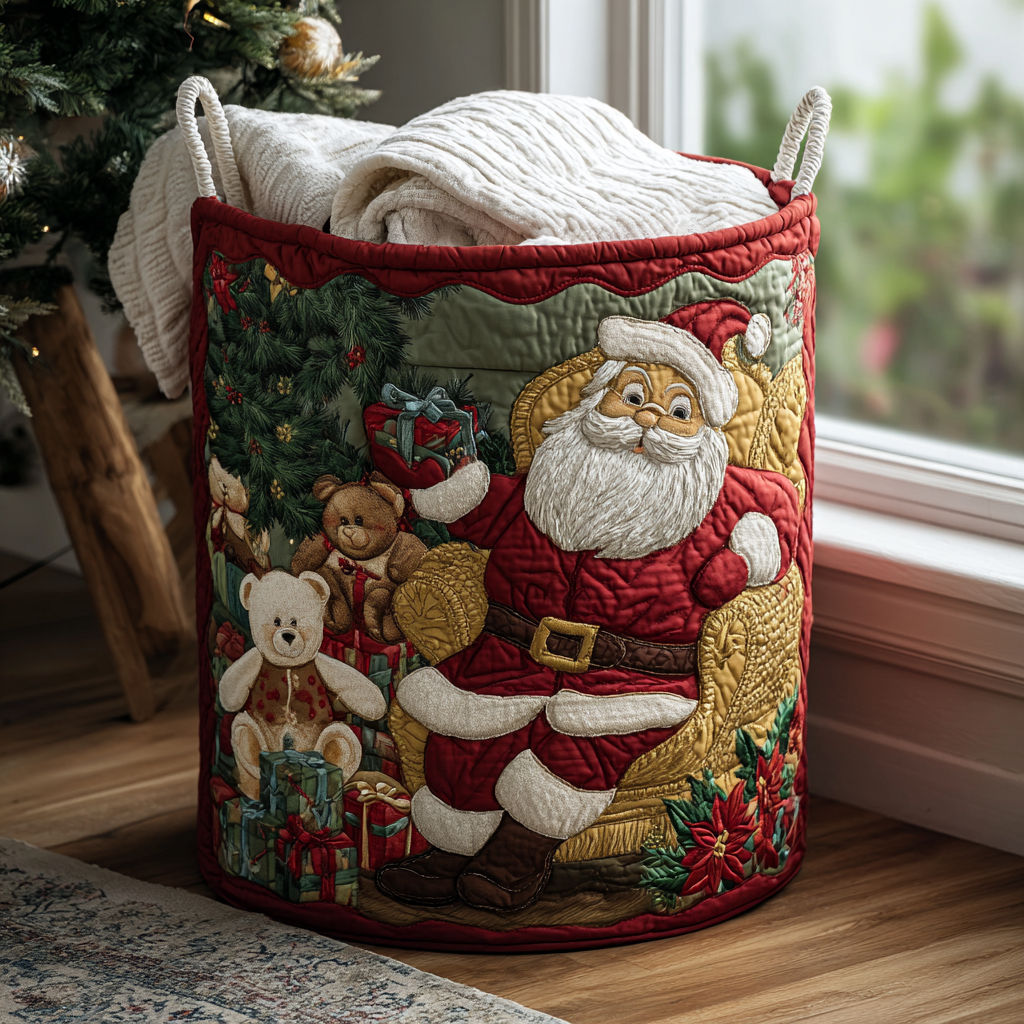 Quilted Laundry Basket with Santa Claus