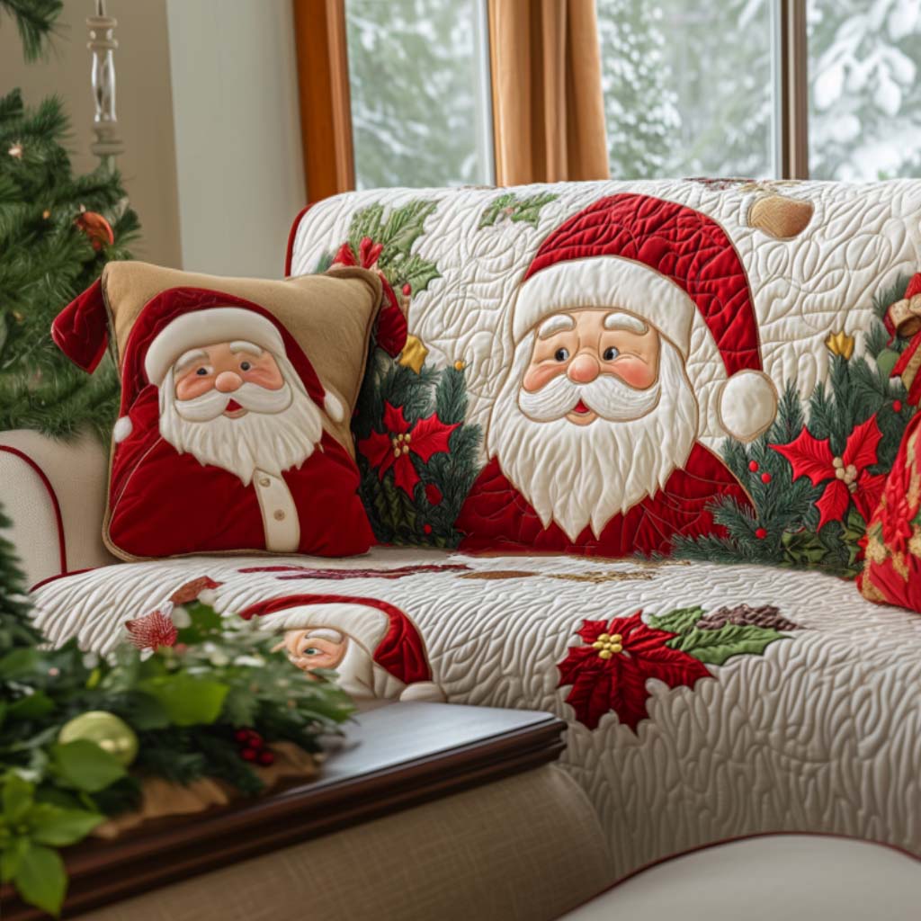 Quilted Sofa Cover with Santa Claus
