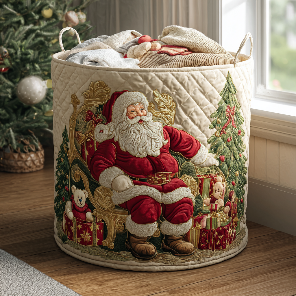 Quilted Laundry Basket with Santa Claus