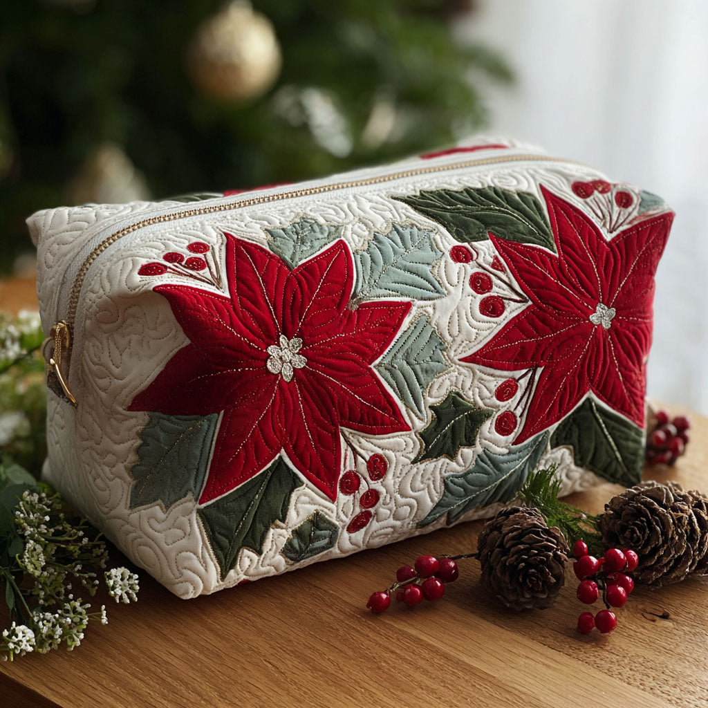 Quilted Makeup Bag with Scarlet Flower