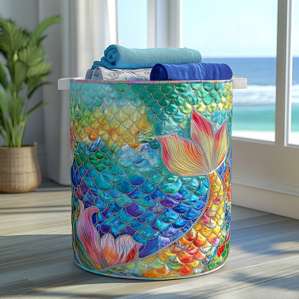 Quilted Laundry Basket with Sea Design
