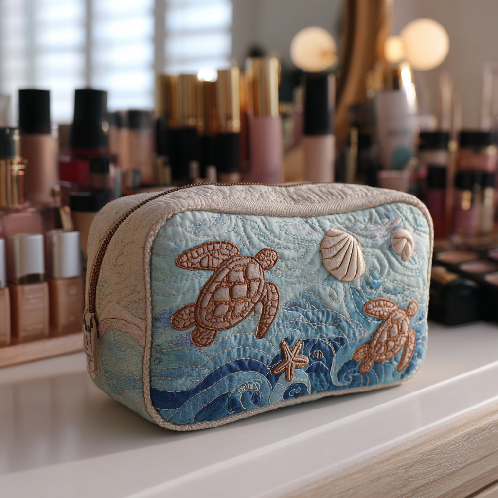 Quilted Makeup Bag with Sea Turtle