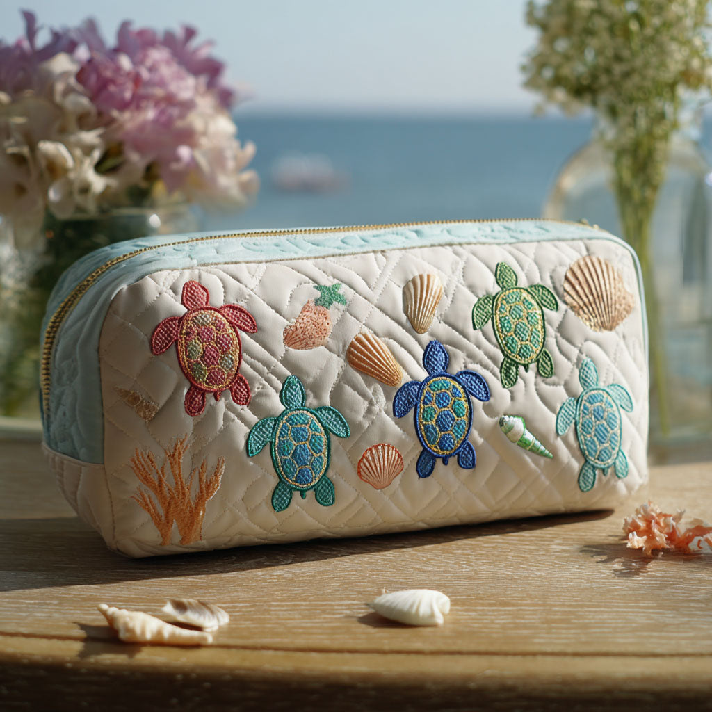 Quilted Makeup Bag with Ocean Inspiration