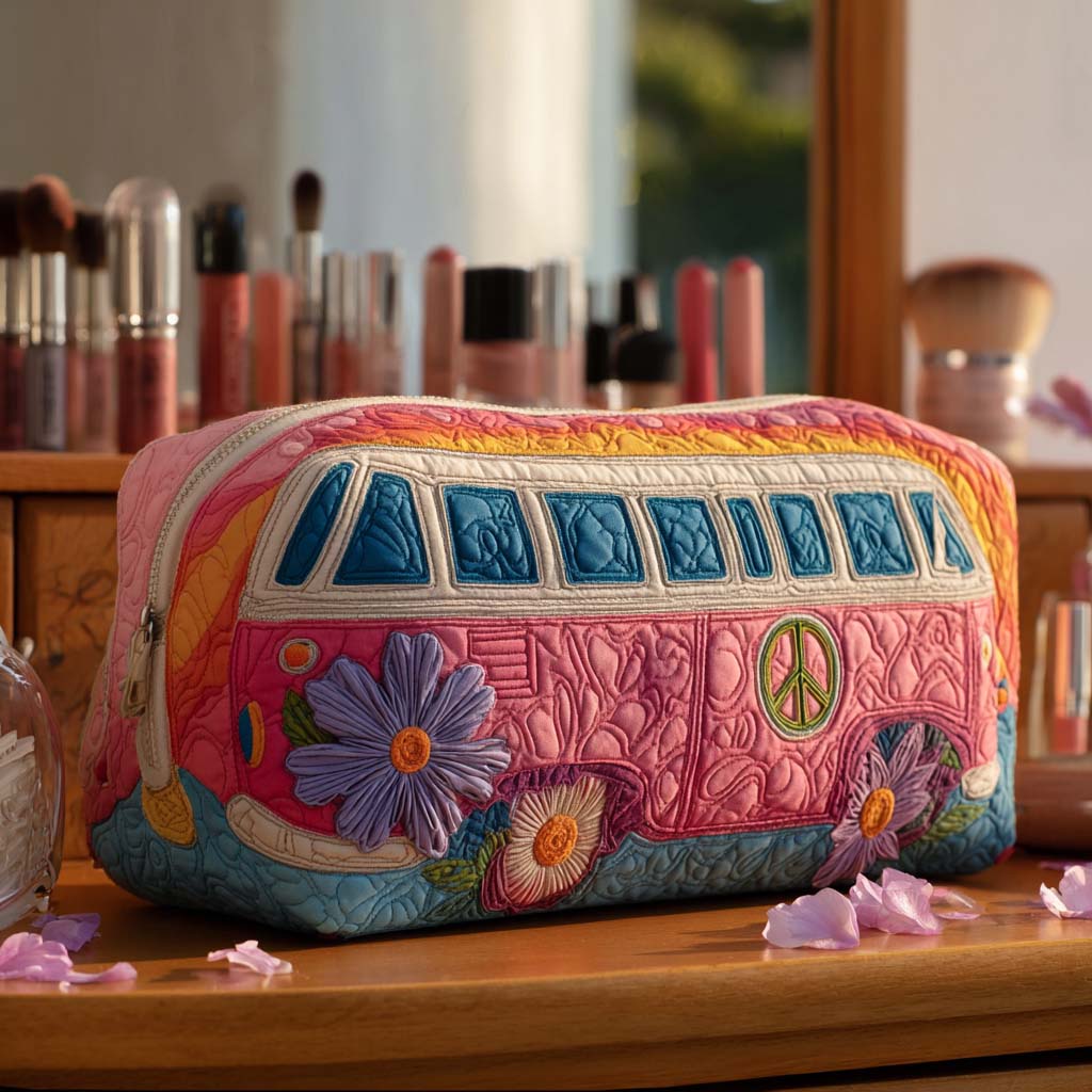 Quilted Makeup Bag with Peaceful Journey
