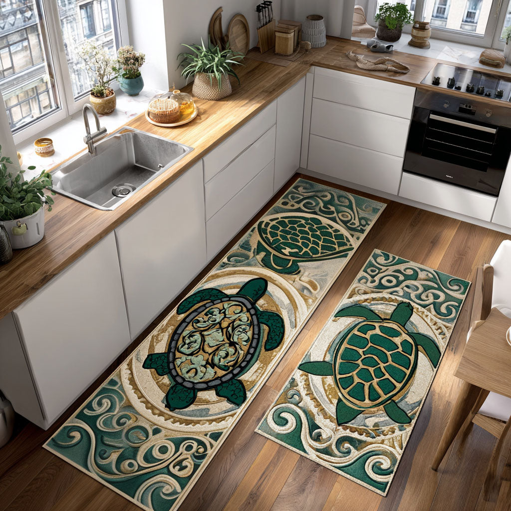 Non-Slip Kitchen Rug with Delicate Shells