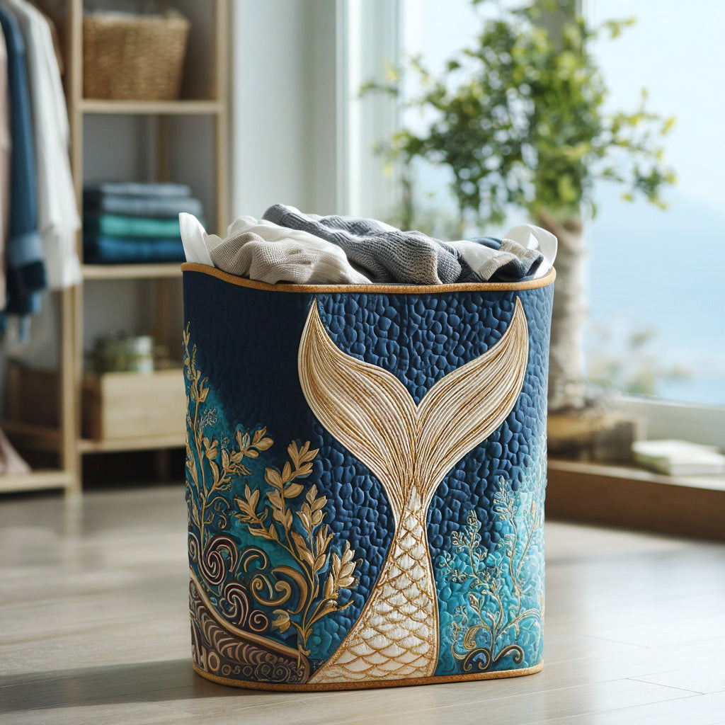 Quilted Laundry Basket with Sea Design