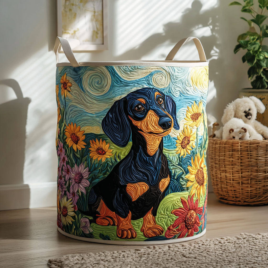 Quilted Laundry Basket with Cute Dachshund
