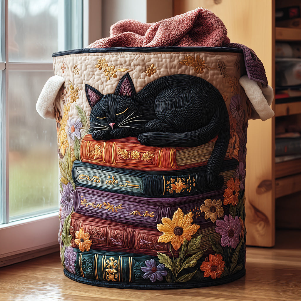 Quilted Laundry Basket with Literary Design