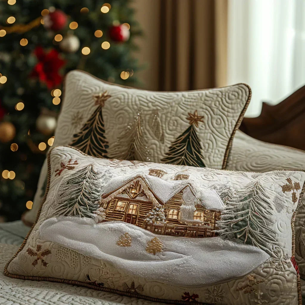 Padded Pillow Cover - Cabin Under the Snow