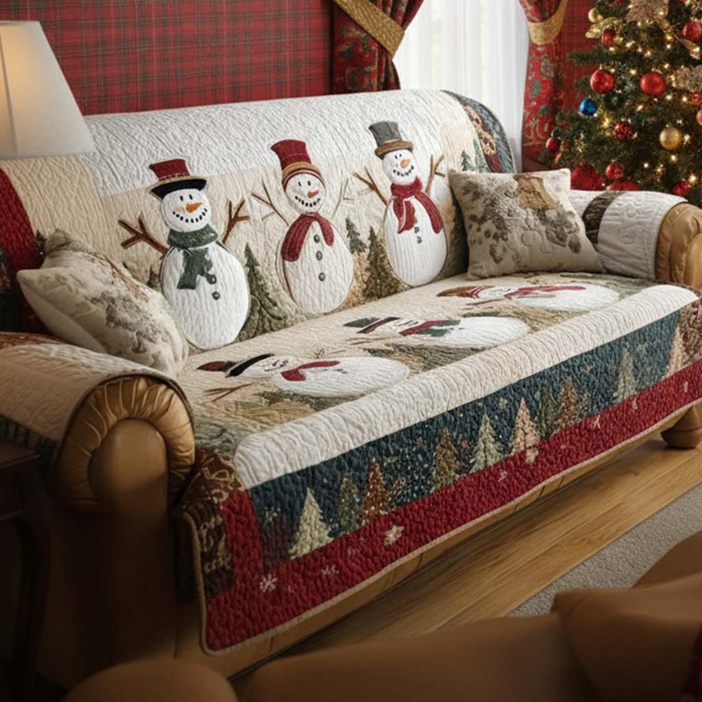 Quilted Sofa Cover with Snow Friends